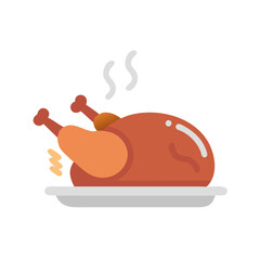 Hot Thanksgiving Turkey on Plate, Cartoon Vector