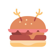 Christmas Burger with Reindeer Antlers Icon on Black