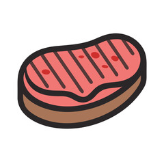Cartoon Grilled Steak Icon on a Black Background