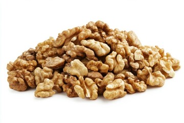 Fototapeta premium Walnut pile on white background. AI generative