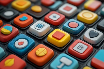 Colorful mechanical keyboard switches arranged in a square pattern