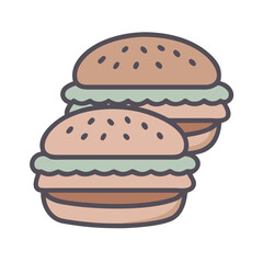 Two stylized burgers with lettuce on black background