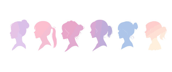 Diverse group of men and women represented by multi-colored silhouettes in a modern flat illustration, symbolizing community and family relationships among colleagues or employees