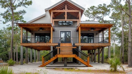 Rustic wooden house exterior design in nature