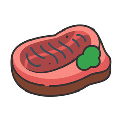 Cartoon grilled steak icon on black background design