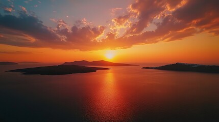 Obraz premium Breathtaking Sunset Over Islands with Vibrant Colors Reflecting Water