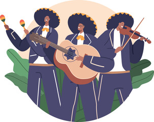 Mariachi playing traditional mexican instruments