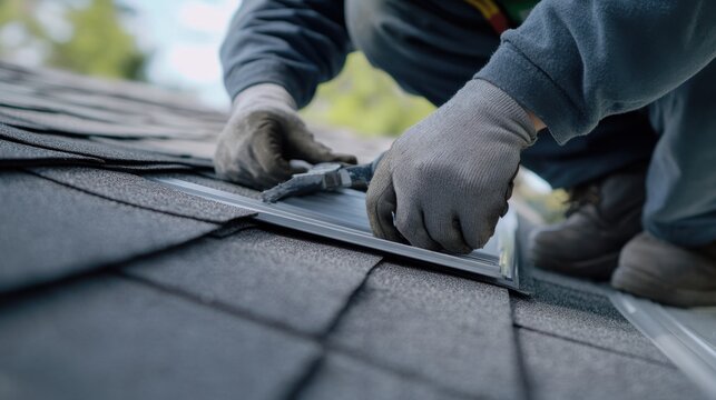Roofer replacing a leaking roof vent. Featuring skill and precision