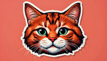 Orange Cat Head Illustration Sticker Stylish Animal Artwork
