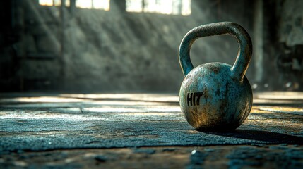 Rusty kettlebell in an old industrial space