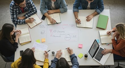 Group Collaboration Brainstorming Ideas at a Meeting Table  