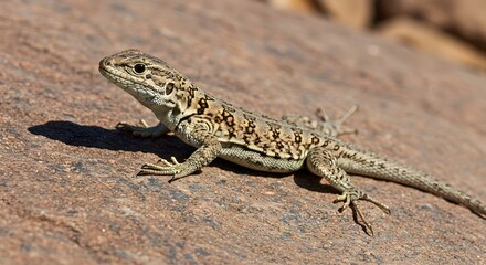 Naklejka premium Lizard camouflaged on rock surface in desert environment