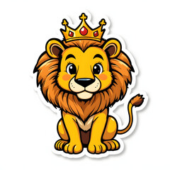 Obraz premium Majestic Cartoon Lion with Crown Regal Jungle King Illustration sticker