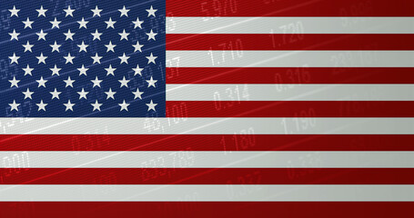 US Flag with a stock market price board overly