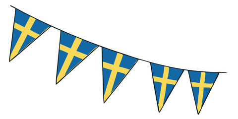 Festive illustration of Swedish party flag bunting – for student celebration, Midsummer or National Day
