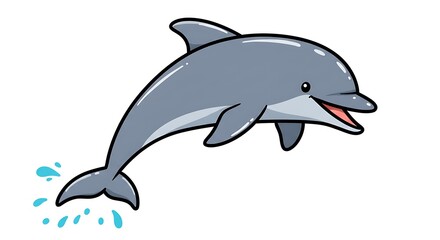 Fototapeta premium Cartoon dolphin jumping playfully with a cheeky smile, isolated on white