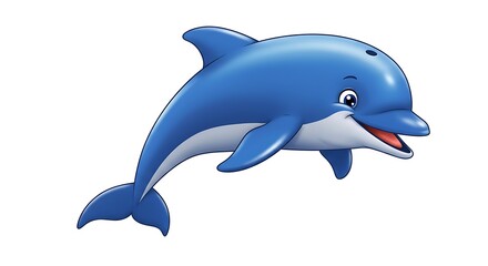 Fototapeta premium Cartoon dolphin jumping playfully with a cheeky smile, isolated on white