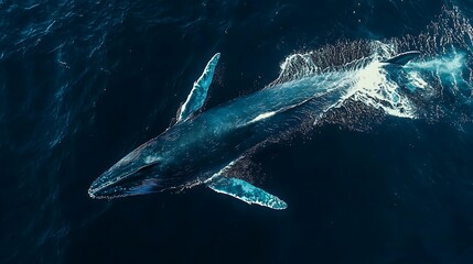 Fototapeta premium Majestic Whale Swimming Gracefully in Deep Blue Ocean Waters