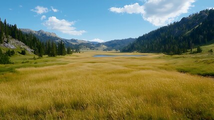 Obraz premium Serene Meadow Landscape with Gentle Hills and Clear Blue Sky