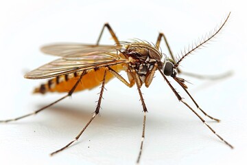 Fototapeta premium Mosquito flying long slender legs dangling transparent wings vibrating detailed body structure isolated on a white background