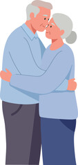 Obraz premium Elderly couple embracing each other in a warm and loving manner, flat vector art