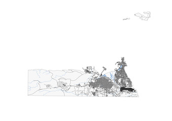 Fototapeta premium vector map of highway, buildings and waterway in djibouti city with black and white theme colors 