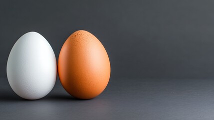 White and Brown Eggs Side by Side on Simple Background