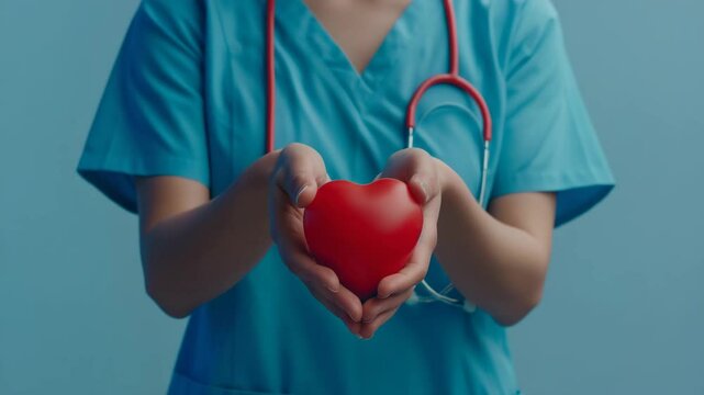 Nurse holding red heart symbol &mdash; compassion and care on International Nurses Day