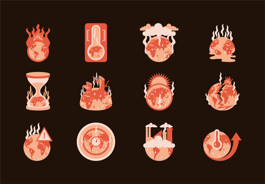 Beige And Red Global Warming Earth Illustration Design