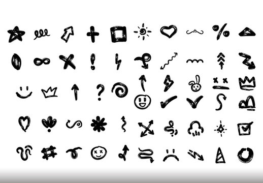Black And White Doodle Sketch Symbols Icons Set