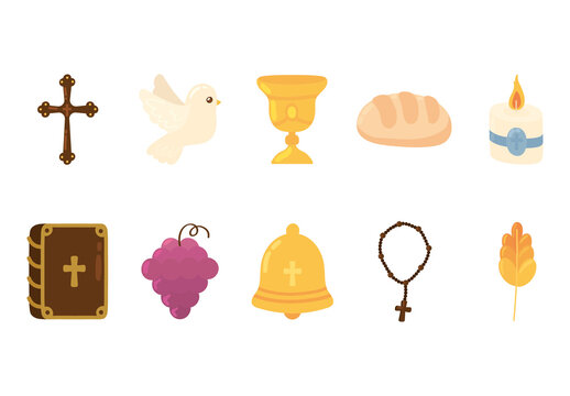 Brown And Yellow Catholic Symbols Icons Set