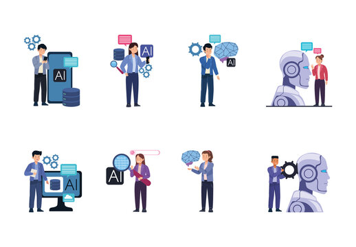 Colorful Modern Digital Interface Artificial Intelligence Icons Set