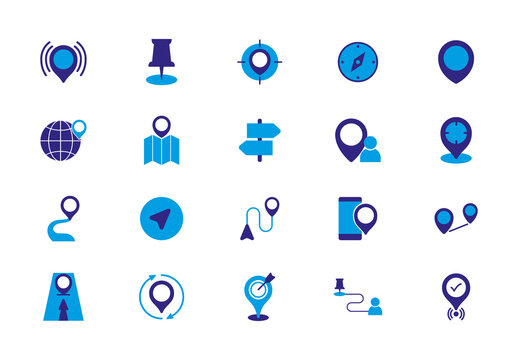 Blue And Purple Location Tracking Navigation Icons Set