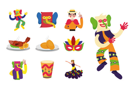 Bright And Festive Colombian Carnival Culture Stickers Set