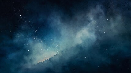 Obraz premium Watercolor deep blue background with subtle watercolor washes and small bright accents resembling the glow of stars on a frosty night