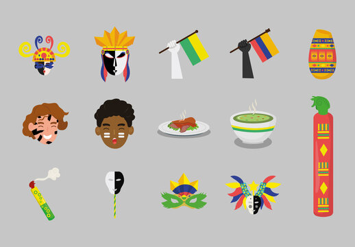 Colorful Traditional Colombian Carnival Culture Design Set