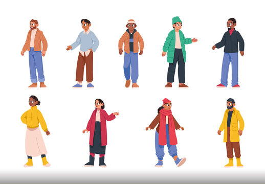 Colorful Modern Autumn Fashion People Illustration Design Set