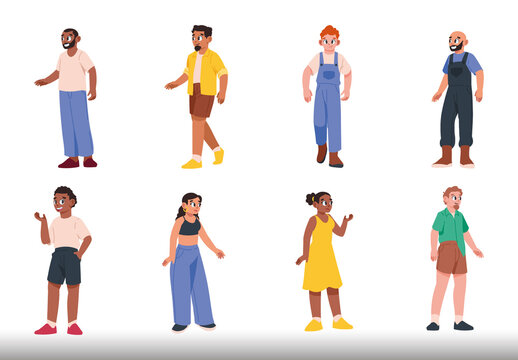 Colorful Stylish Spring Season Outfit Character Illustration Set