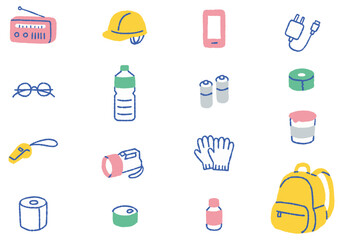 Set of various disaster prevention goods_color