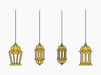 Collection of hanging Islamic Arabic lantern ornament designs. Lantern element for Ramadan kareem greeting template and other Islamic events