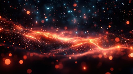 Abstract cosmic landscape with glowing particles