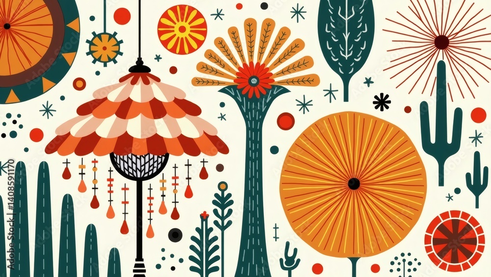 Aufkleber a whimsical and colorful illustration features a collection of artistic elements, showcasing unique 