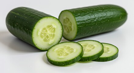 Freshly Sliced Cucumber on White