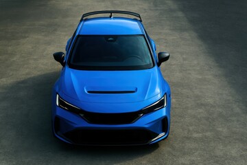 Fototapeta premium Top View Of Blue Sports Car On Asphalt, Automotive Advertisement Poster, Design Concept For Performance Vehicle And Lifestyle Promotion