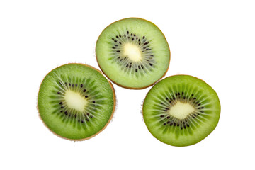 Fototapeta premium Sliced Kiwi Fruit, Fresh Green Kiwi, Healthy Snack, Vibrant Fruit Slices on White Surface