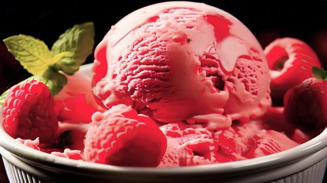 美味しそうなラズベリーアイスクリームのクローズアップ