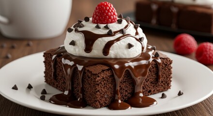 Indulgent Chocolate Brownie Delight: A Decadent Treat with Raspberry Topping