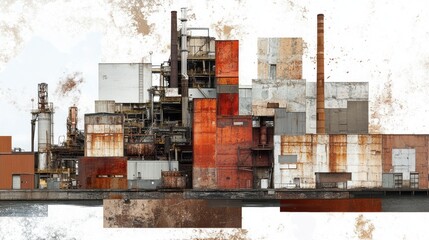 Industrial complex shows patchwork of textures and rust colors