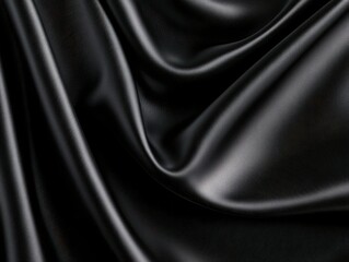 Fototapeta premium Close-up of smooth, elegant black satin fabric draped artistically.