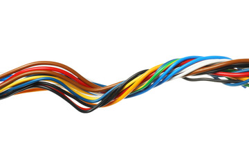 Many colorful electrical wires isolated on white